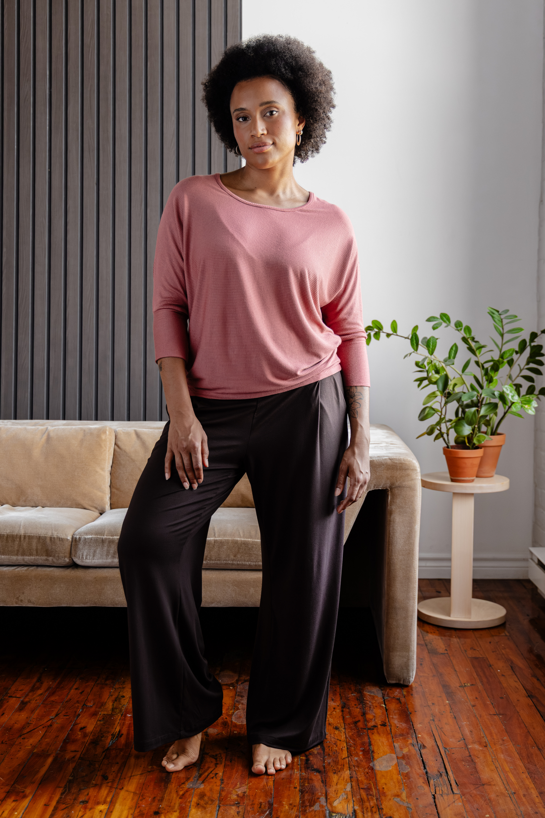 Pantalon large à plis creux - mocha