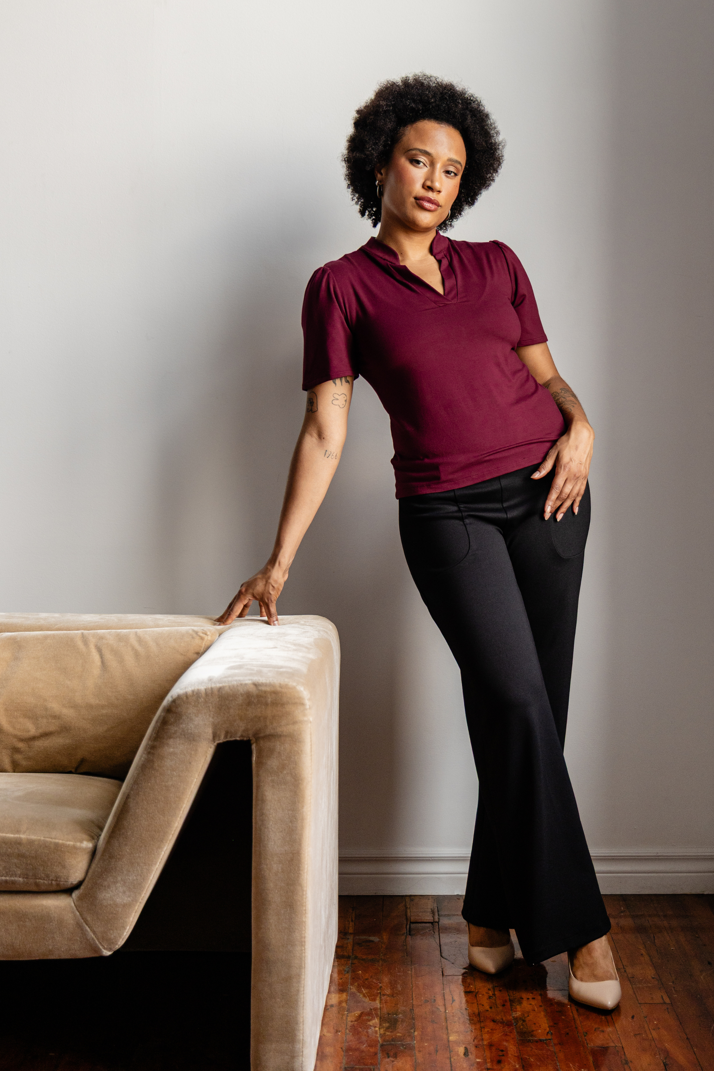 Pantalon habillé avec poches jambe semi-évasée - noir