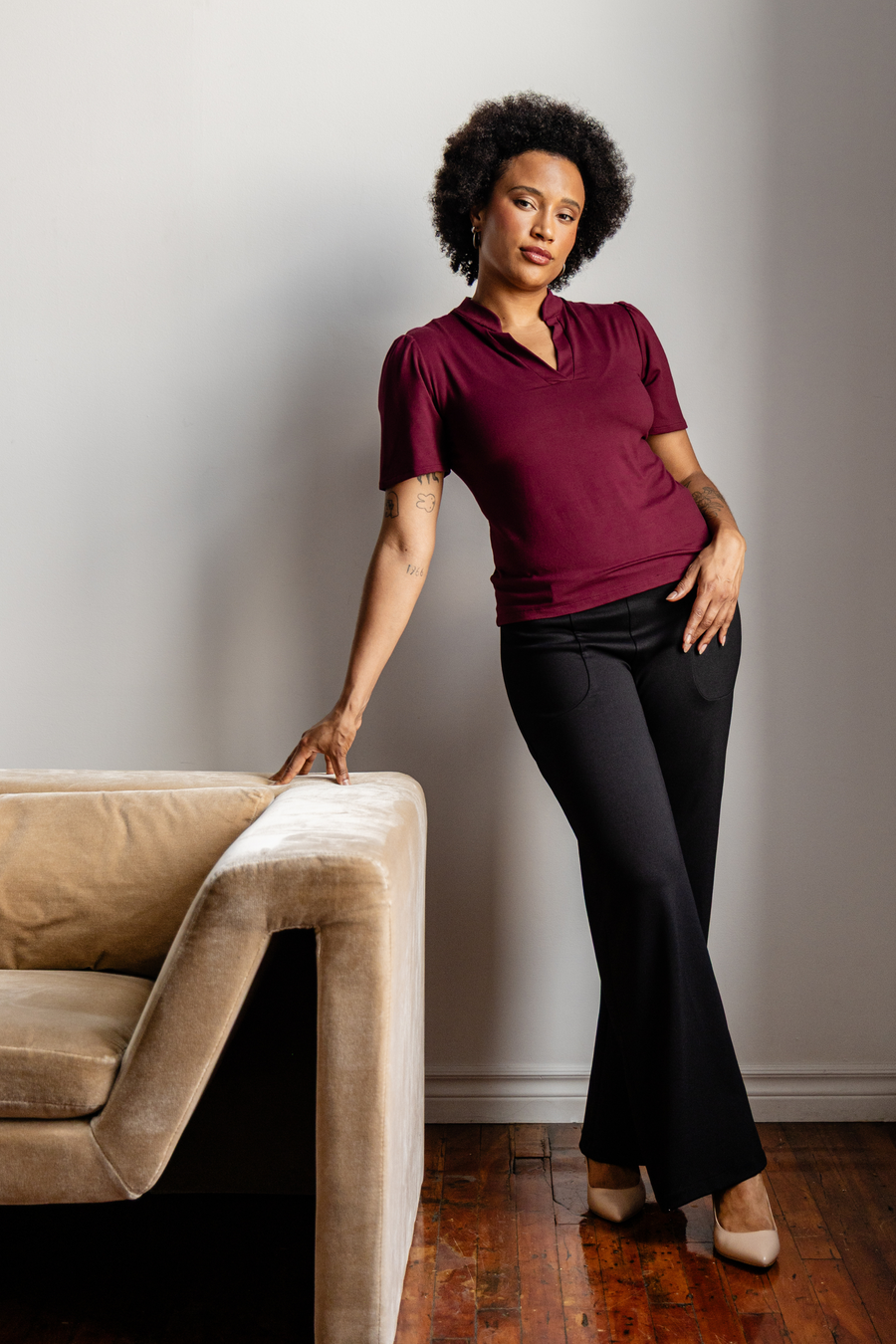 Pantalon habillé avec poches jambe semi-évasée - noir