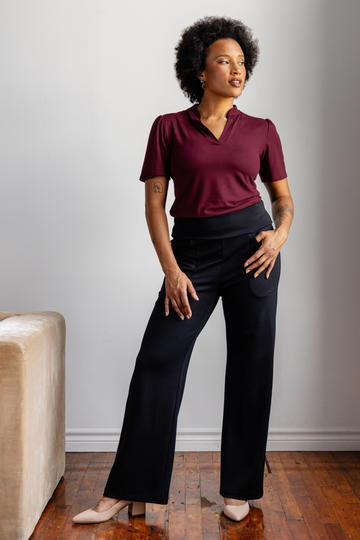 Pantalon habillé avec poches jambe semi-évasée - noir