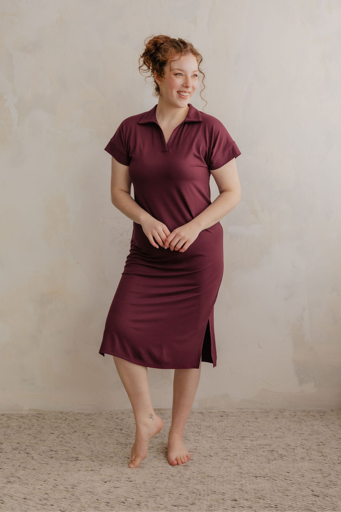 Robe polo midi - amarante
