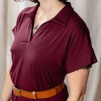 Robe polo midi couleur amarante pour femme fait au Québec