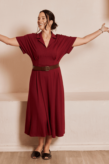 Robe midi à col chemise - carmin