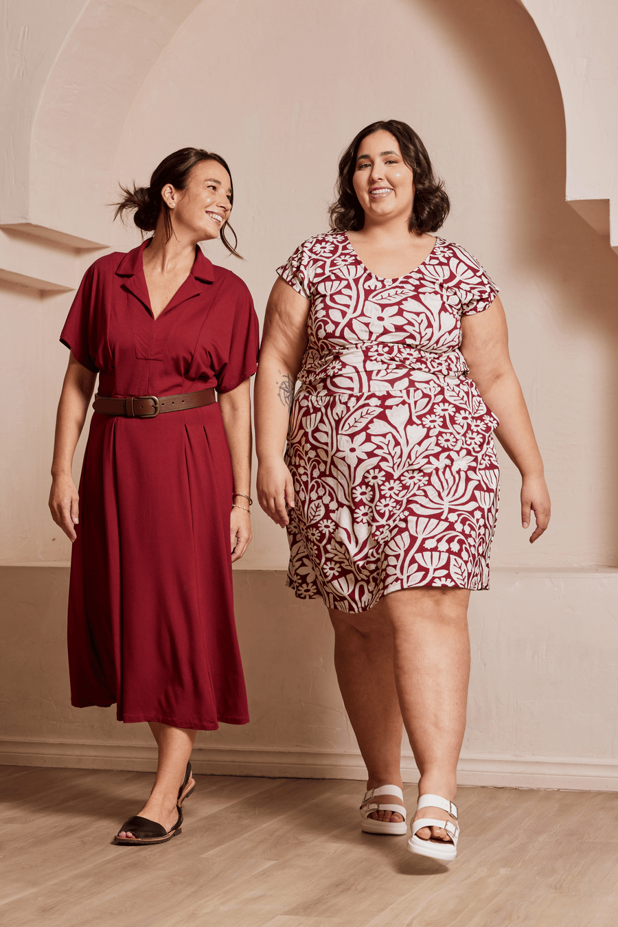Robe midi à col chemise - carmin