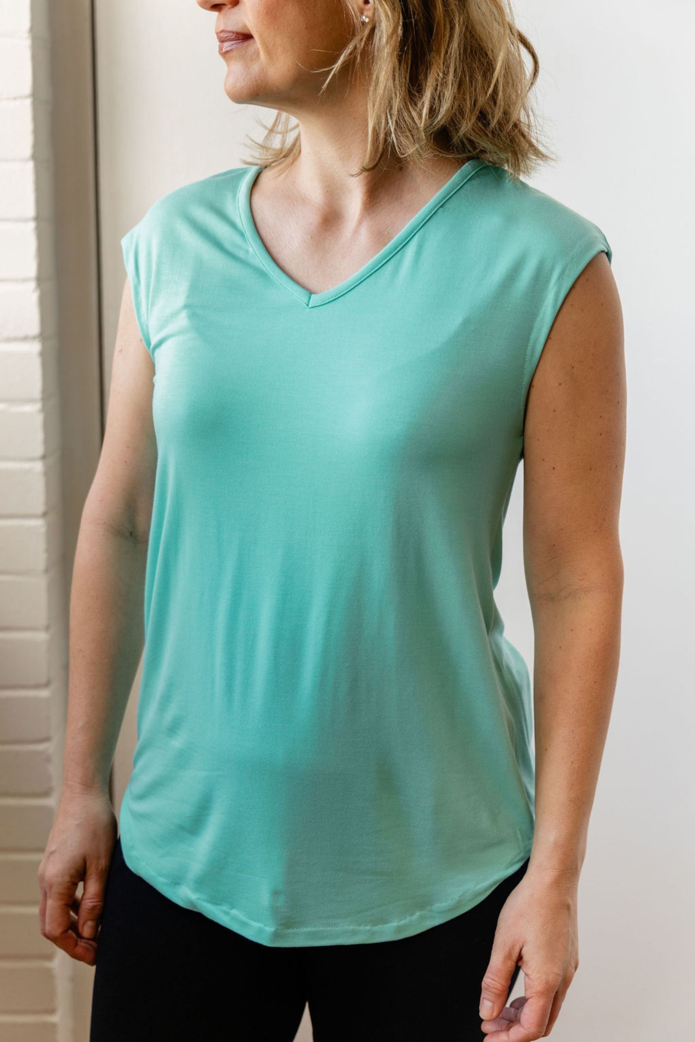 T-shirt ultradoux col V - turquoise