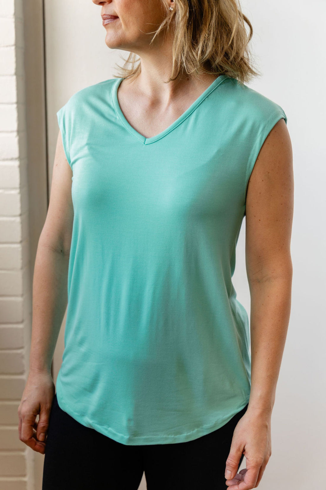 T-shirt ultradoux col V - turquoise