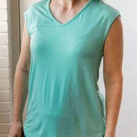 T-shirt ultradoux col V - turquoise